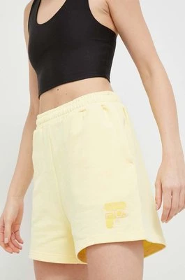 Fila szorty bawełniane kolor żółty z aplikacją high waist