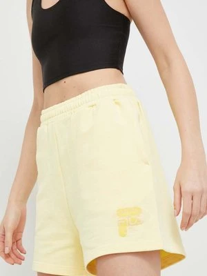 Fila szorty bawełniane kolor żółty z aplikacją high waist