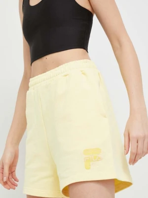 Fila szorty bawełniane kolor żółty z aplikacją high waist