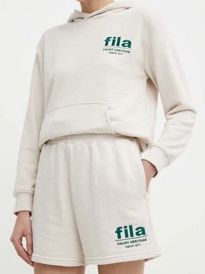 Fila szorty Linyi damskie kolor beżowy z aplikacją high waist FAW0763