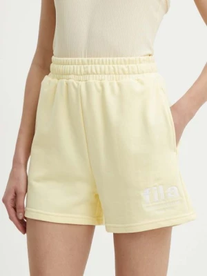 Fila szorty Linyi damskie kolor żółty z aplikacją high waist FAW0763