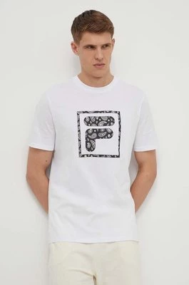 Fila t-shirt bawełniany Longyan męski kolor biały z nadrukiem FAM0681