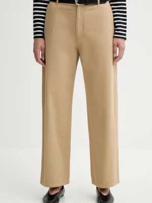 Filippa K spodnie bawełniane damskie kolor zielony proste high waist 31422.FK