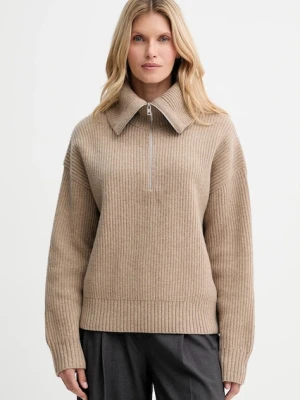 Filippa K sweter wełniany damski kolor beżowy z golfem 31654