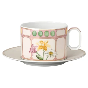 Filiżanka uniwersalna ze spodkiem Idyllia, Porcelana, Nadrukowany motyw kryształu, bukiet, Różnokolorowa Swarovski
