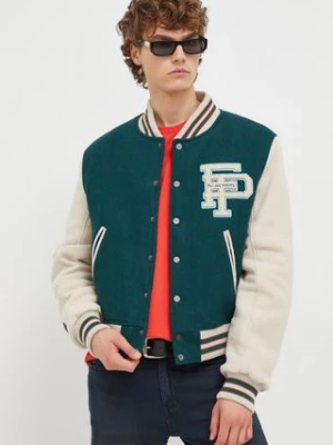 Filling Pieces kurtka bomber wełniana Varsity Jacket kolor zielony przejściowa oversize 78616982011