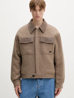 Filling Pieces kurtka męska z wełny Box Varsity beżowy