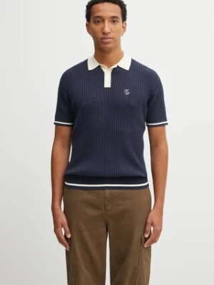 Filling Pieces polo bawełniane Fine Knit Polo męski kolor granatowy gładki 422570500127