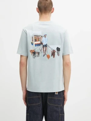 Filling Pieces t-shirt bawełniany Dog Walker męski kolor niebieski z nadrukiem 74499819980
