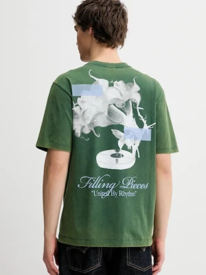 Filling Pieces t-shirt bawełniany Grammophone męski kolor zielony z nadrukiem 422520500236