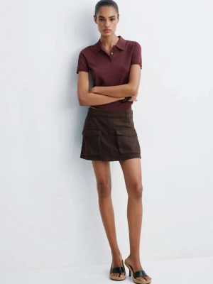 Sweter z cienkiej dzianiny z kołnierzem polo kasztanowy - Kobieta - MANGO