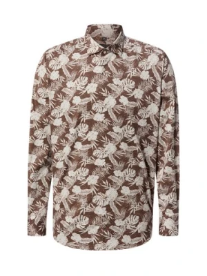 Finshley & Harding Koszula męska Mężczyźni Modern Fit Bawełna brązowy|biały wzorzysty,