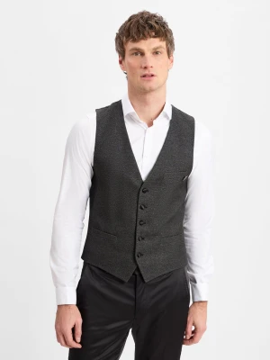 Finshley & Harding London Kamizelka męska Mężczyźni Slim Fit Sztuczne włókno czarny jednolity,