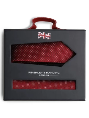 Finshley & Harding London Krawat i poszetka z jedwabiu Mężczyźni Jedwab czerwony wzorzysty,