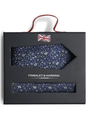 Finshley & Harding London Krawat i poszetka z jedwabiu Mężczyźni Jedwab niebieski|wielokolorowy wzorzysty,