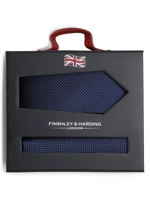 Finshley & Harding London Krawat i poszetka z jedwabiu Mężczyźni Jedwab niebieski wzorzysty,