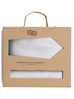 Finshley & Harding London Krawat i poszetka z jedwabiu Mężczyźni Jedwab szary|srebrny wypukły wzór tkaniny,