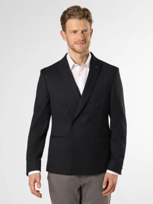 Finshley & Harding London Marynarka męska Mężczyźni Slim Fit niebieski wypukły wzór tkaniny,