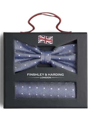 Finshley & Harding London Męska jedwabna muszka i poszetka Mężczyźni Jedwab niebieski w kropki,