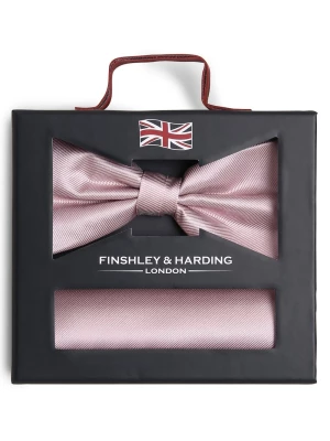 Finshley & Harding London Męska jedwabna muszka i poszetka Mężczyźni Jedwab różowy jednolity,