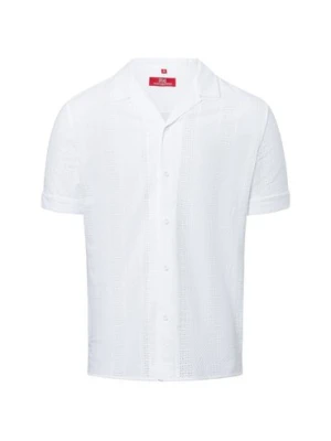 Finshley & Harding London Męska koszula casual Mężczyźni Modern Fit Bawełna biały wypukły wzór tkaniny,