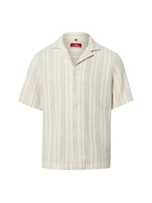 Finshley & Harding London Męska koszulka z krótkim rękawem Mężczyźni Comfort Fit Bawełna beżowy w paski,