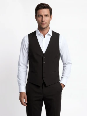 Finshley & Harding London Męska modułowa kamizelka garniturowa - Wesdon Mężczyźni Slim Fit Sztuczne włókno czarny jednolity,