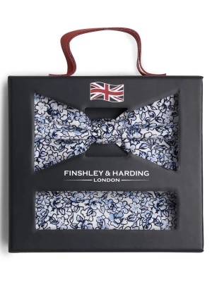 Finshley & Harding London Męska muszka i chustka do nosa Mężczyźni Bawełna niebieski|biały wzorzysty,