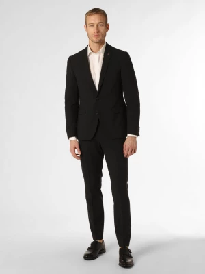Finshley & Harding London Męski garnitur Mężczyźni Slim Fit Sztuczne włókno czarny jednolity,