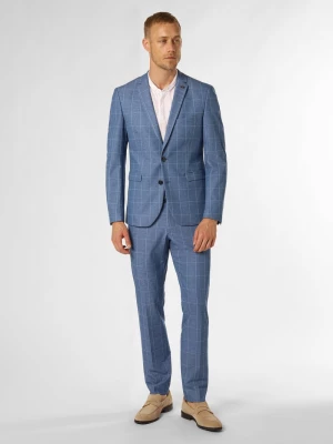 Finshley & Harding London Męski garnitur Mężczyźni Slim Fit Sztuczne włókno niebieski w kratkę,