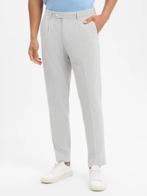 Finshley & Harding London Męskie spodnie garniturowe - Hudson Mężczyźni Slim Fit Sztuczne włókno niebieski|biały w paski,