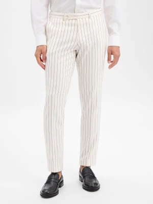 Finshley & Harding London Męskie spodnie garniturowe Mężczyźni Slim Fit beżowy w paski,