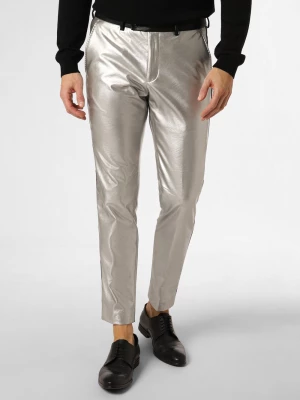 Finshley & Harding London Męskie spodnie od garnituru modułowego Mężczyźni Slim Fit srebrny jednolity,