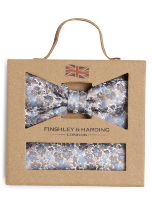 Finshley & Harding London Muszka i poszetka męska z jedwabiu Mężczyźni Jedwab beżowy|niebieski|wielokolorowy wzorzysty,