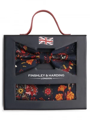 Finshley & Harding London Muszka i poszetka męska z jedwabiu Mężczyźni Jedwab czerwony|niebieski|pomarańczowy wzorzysty,