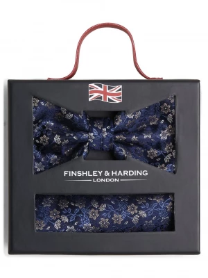 Finshley & Harding London Muszka i poszetka męska z jedwabiu Mężczyźni Jedwab niebieski|beżowy|srebrny wzorzysty,