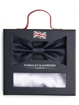 Finshley & Harding London Muszka i poszetka męska z jedwabiu Mężczyźni Jedwab niebieski|biały jednolity,