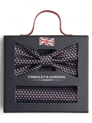 Finshley & Harding London Muszka i poszetka męska z jedwabiu Mężczyźni Jedwab niebieski|brązowy|srebrny wzorzysty,