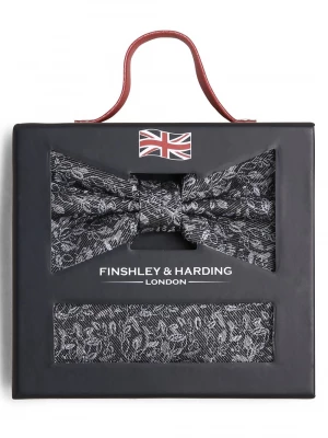 Finshley & Harding London Muszka i poszetka męska z jedwabiu Mężczyźni Jedwab niebieski|szary wzorzysty,