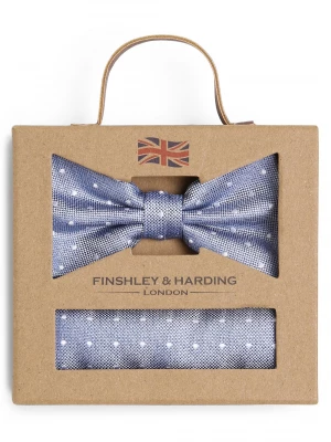 Finshley & Harding London Muszka i poszetka męska z jedwabiu Mężczyźni Jedwab niebieski w kropki,