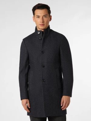 Finshley & Harding London Płaszcz męski Mężczyźni Wełna niebieski wypukły wzór tkaniny,