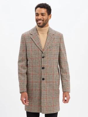 Finshley & Harding London Płaszcz z zawartością wełny Mężczyźni Sztuczne włókno brązowy|pomarańczowy w kratkę,