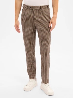 Finshley & Harding London spodnie garniturowe - Hudson Mężczyźni Regular Fit Sztuczne włókno brązowy | beżowy