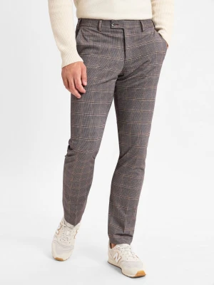 Finshley & Harding London Spodnie - Hoxdon Mężczyźni Slim Fit brązowy|szary w kratkę,