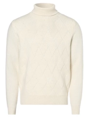 Finshley & Harding London Sweter z dodatkiem wełny merino Mężczyźni Wełna merino biały wypukły wzór tkaniny,