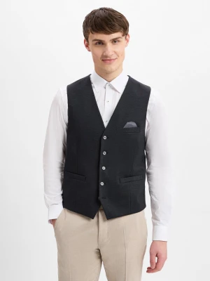 Finshley & Harding Męska kamizelka garniturowa Mężczyźni Modern Fit szary wypukły wzór tkaniny,