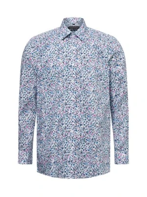 Finshley & Harding Męska koszula biznesowa - Easy Care Mężczyźni Modern Fit Bawełna niebieski wzorzysty,