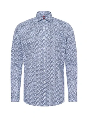 Finshley & Harding Męska koszula biznesowa - Easy Care Mężczyźni Slim Fit Bawełna niebieski|biały wzorzysty,