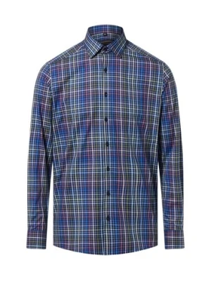 Finshley & Harding Męska koszula biznesowa Mężczyźni Modern Fit Bawełna niebieski w kratkę,