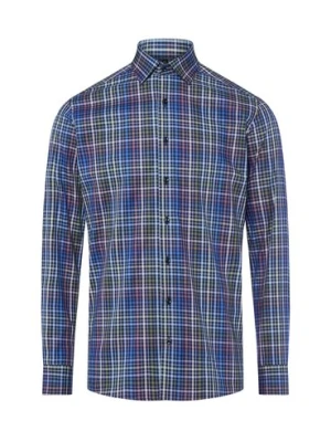 Finshley & Harding Męska koszula biznesowa Mężczyźni Modern Fit Bawełna niebieski|zielony w kratkę,